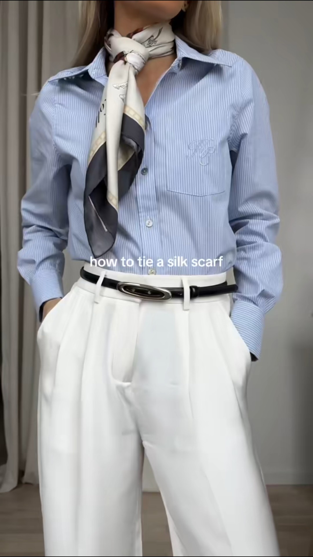 How to tie a silk scarf, classy elegant style, office outfit, minimal style, elegant everyday outfit, spring outfit inspiration, blue shirt, silk scarf, classy elegance

#LTKgrwm #LTKWorkwear #LTKSeasonal