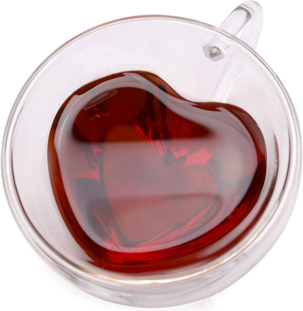 Glow Castle Heat resistant creative double layer heart cup clear glass milk cup (180ml) | Amazon (US)