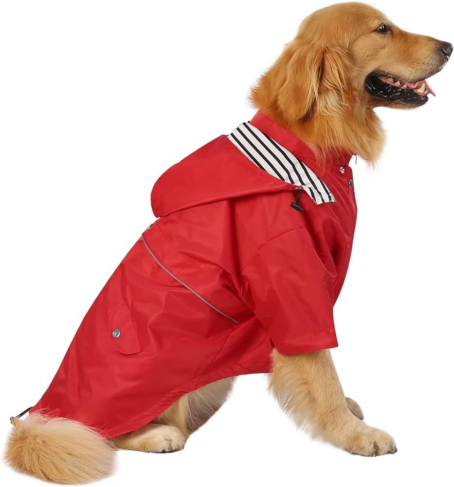 HDE Dog Raincoat Double Layer Zip Rain Jacket with Hood for Small to Large Dogs Red - 2XL | Amazon (US)