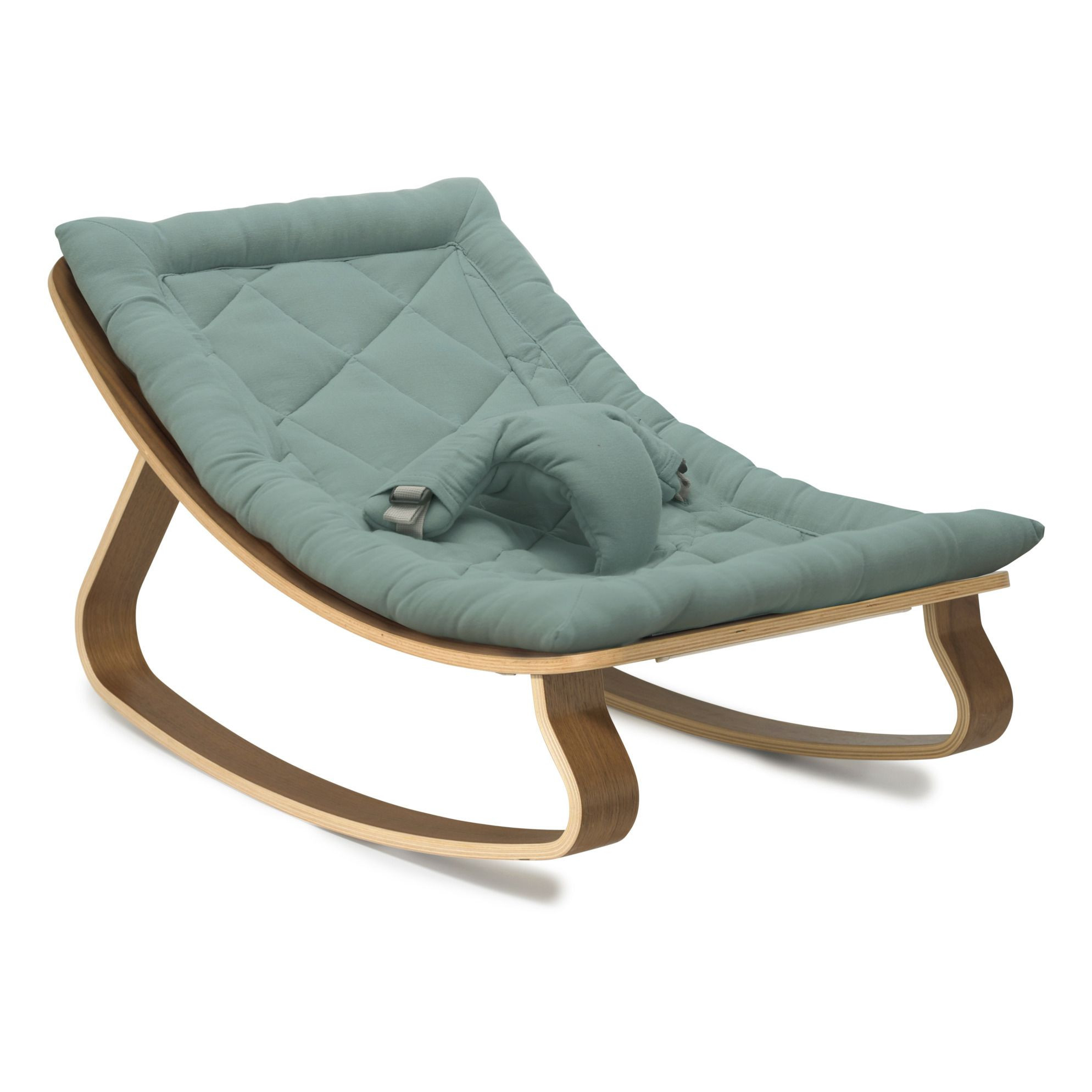 Levo Walnut Baby Bouncer Storm Grey Charlie Crane Design Baby | Smallable DE