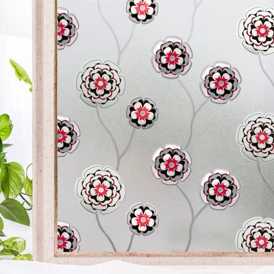 35.4 in (H) x 78.7 in (W) Plants & Flowers Non-Wall Damaging Privacy Window Sticker Stained Glass Window Film For Heat | Wayfair North America