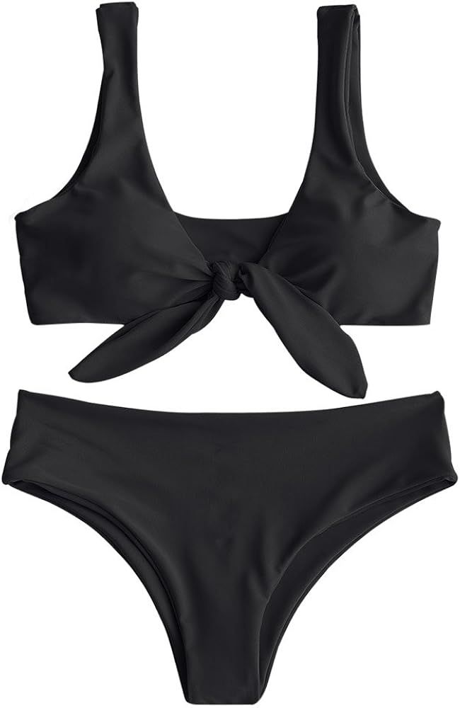 ZAFUL Womens Padded Front Knot Bikini Set Black M | Amazon (US)