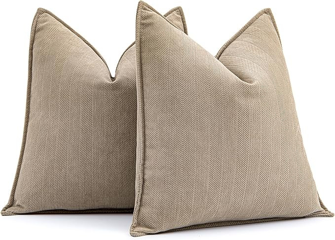 MIULEE Pack of 2 Khaki Decorative Pillow Covers 20x20 Inch Soft Chenille Luxurious Couch Throw Pi... | Amazon (US)