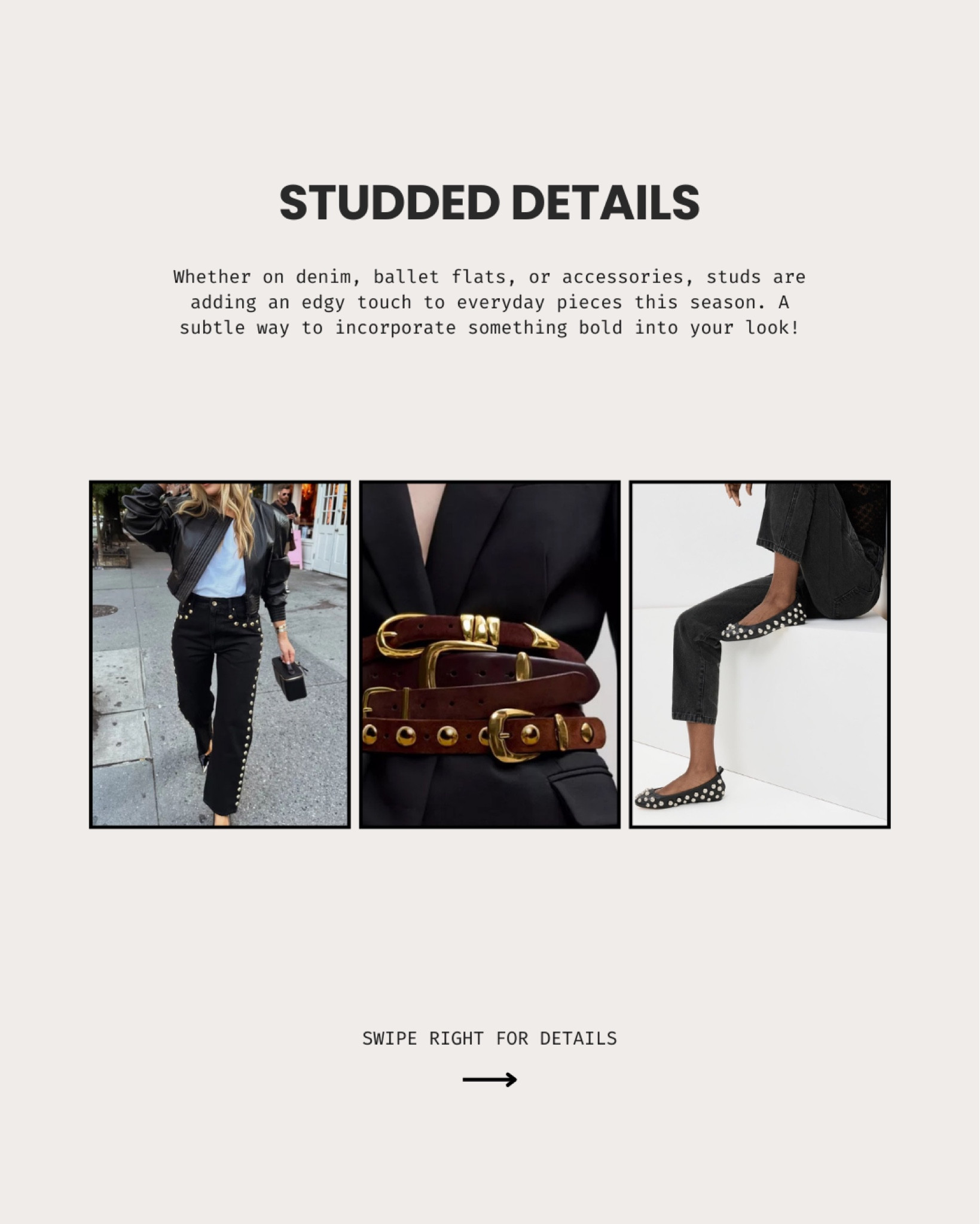 Hey there, stud!

#studdeddetails #studdeddelts #studdedflats #studdedjeans

#LTKStyleTip #LTKFindsUnder100 #LTKShoeCrush