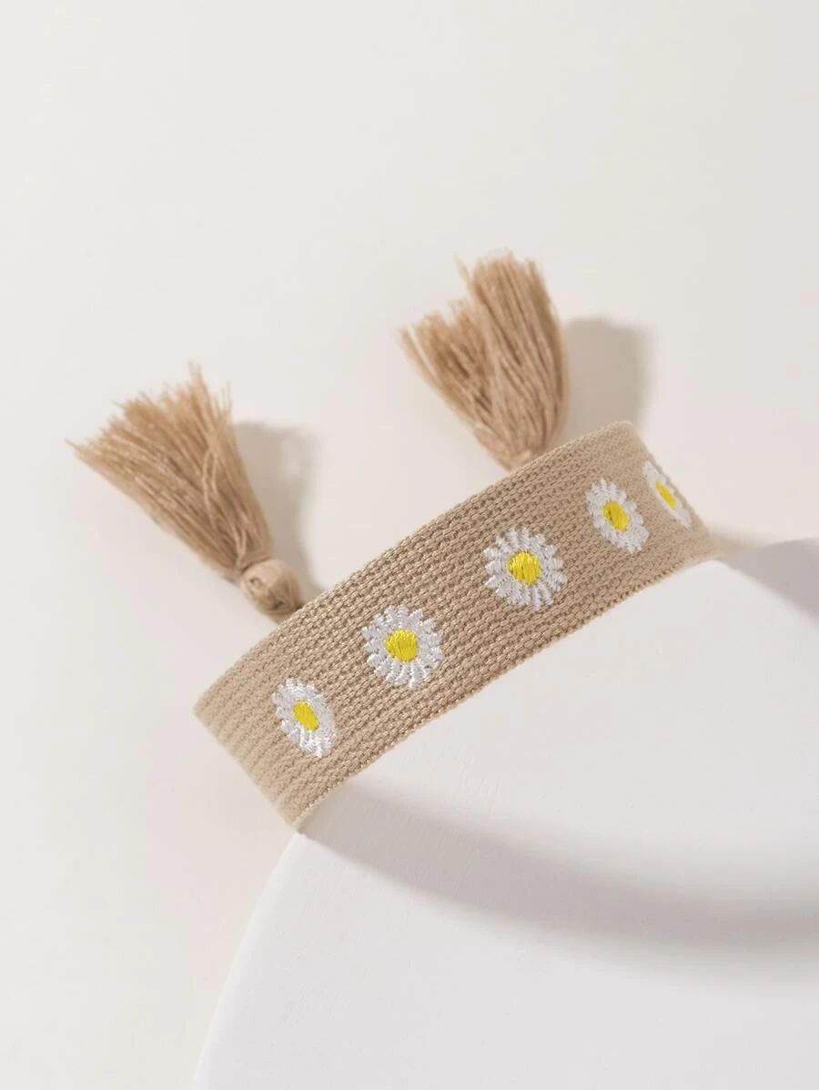 Floral Embroidered Tassel Decor Bracelet SKU: sj2301166356690059(4 Reviews)$2.20Make 4 payments o... | SHEIN