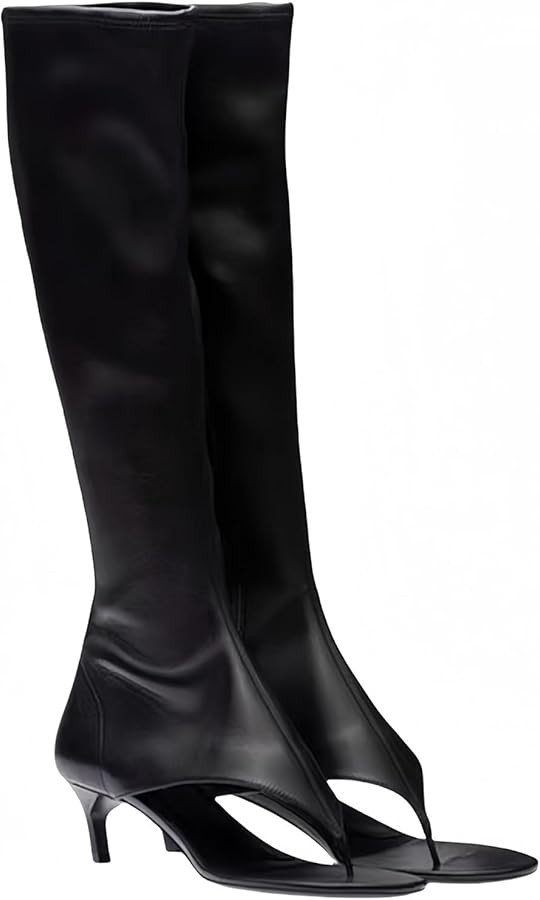 Womens Open Toe Thong Knee High Boots with Zipper Stretch Fabric and Kitten Low Heel Tall Sandal ... | Amazon (US)