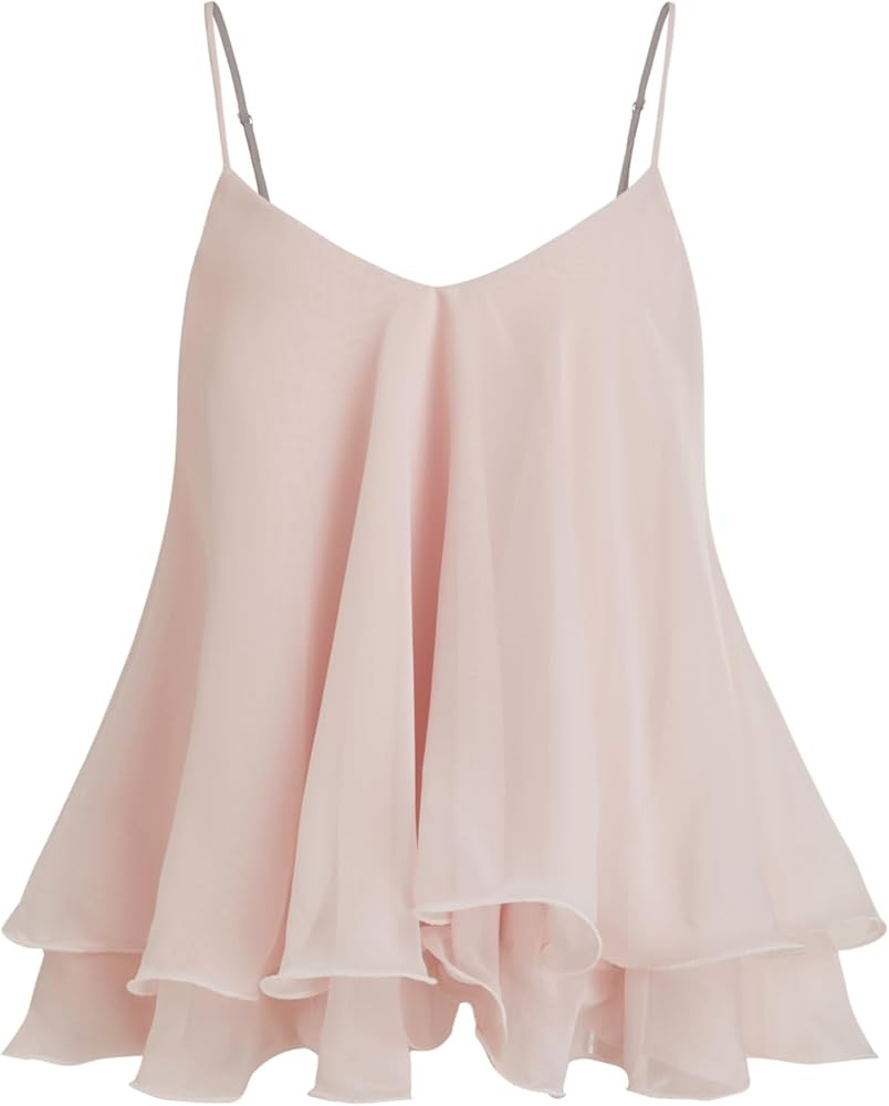 CIDER Y2k Shirt Ruffle Hem Knotted Mesh Cami Top Sleeveless Layered Babydoll Spaghetti Strap Tank... | Amazon (US)