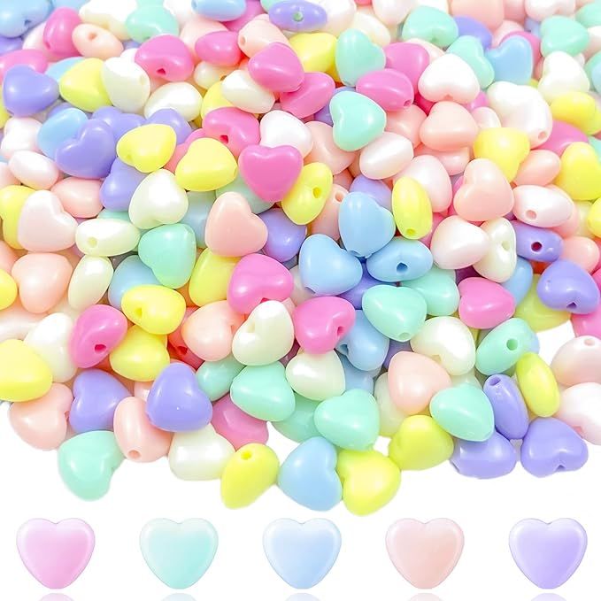 Mulutoo 400 Pcs Candy Color Acrylic Heart Beads Colorful Assorted Mix Plastic Pastel Beads Spacer... | Amazon (US)