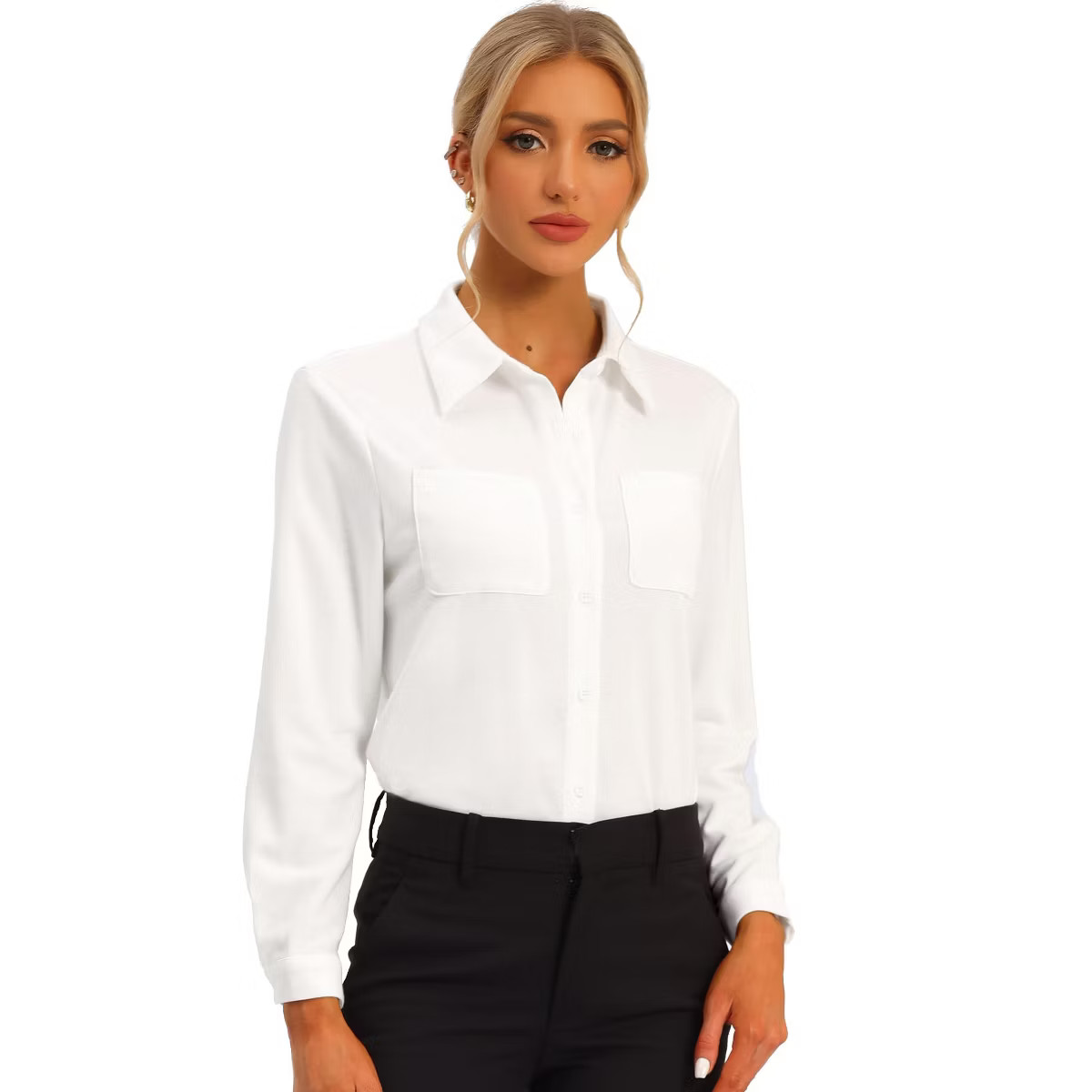 Allegra K Women's Collared Long Sleeve Button Down Work Office Blouse | Target