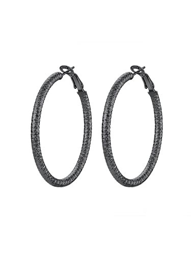 40mm Stainless Steel Hoop Earrings Black Hoops for Women Hypoallergenic Lightweight Everyday Jewelry Medium Circle Earrings | Amazon (US)