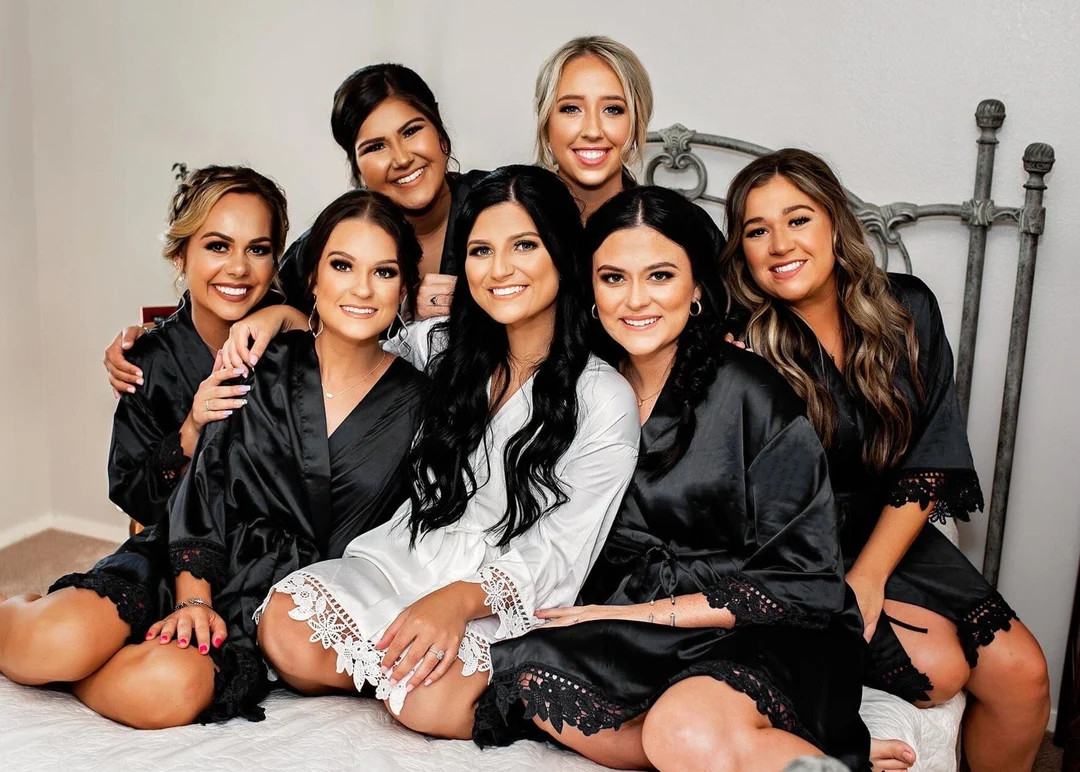 BLACK Bridesmaid Robes / Lace Robe / Bridesmaid Gift / Bridal Party Robes / Satin Robe / Wedding ... | Etsy (US)