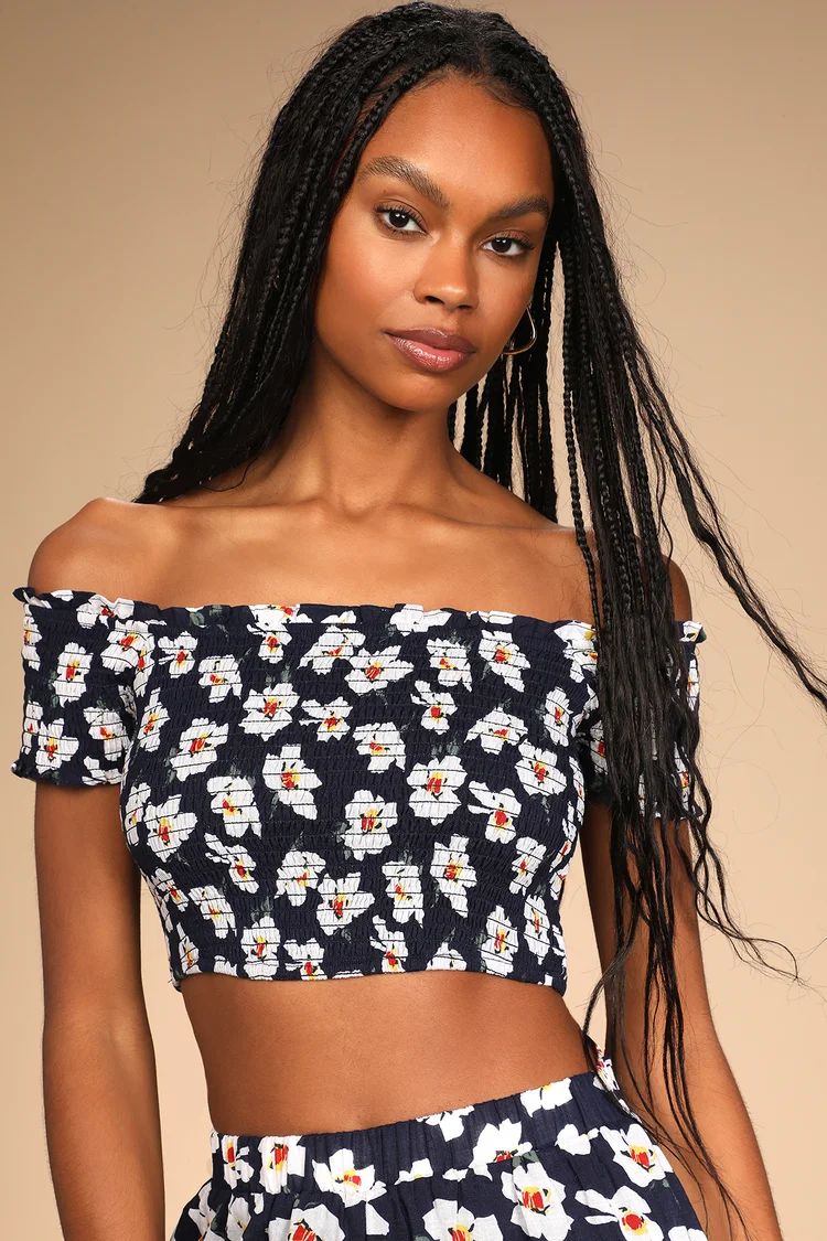 Flirty Flowers Navy Floral Print Smocked Two-Piece Jumpsuit | Lulus (US)