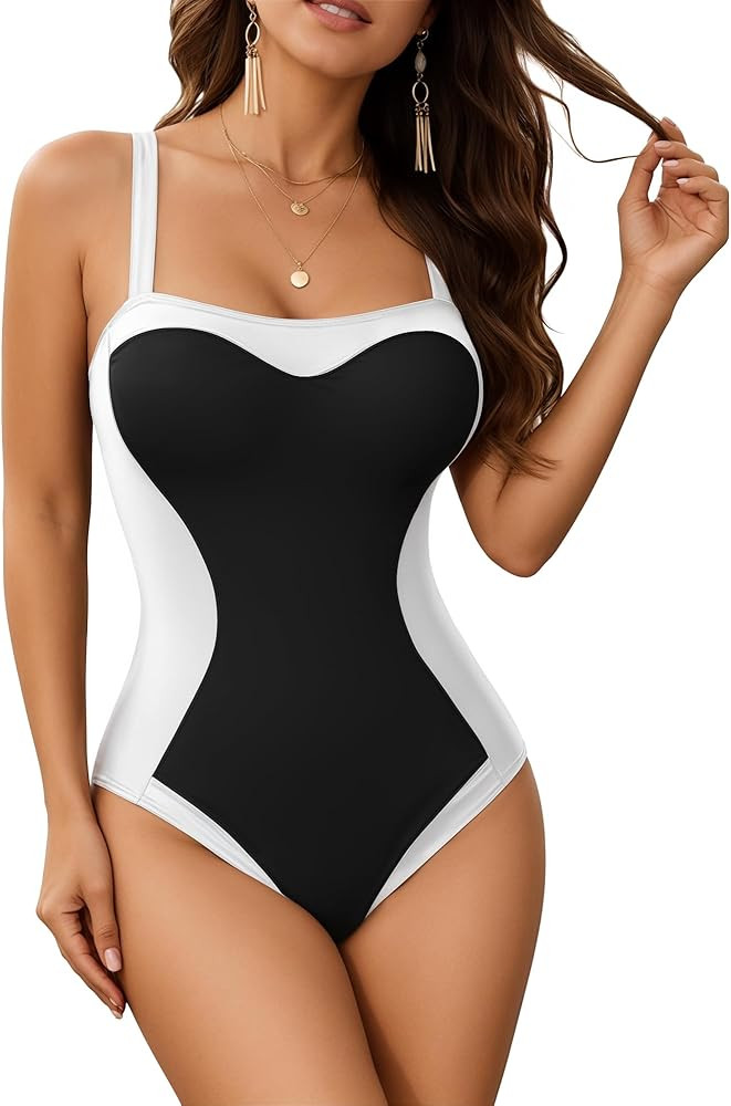 MANGOPOP Women One Piece Swimsuit Tummy Control Slimming Swim Suits Color Block Bathing Suit 2026... | Amazon (US)