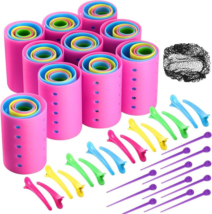 141 Pieces Hair Rollers Set Include 60 Plastic Hair Rollers (Multicolor,6 Size) | Amazon (US)