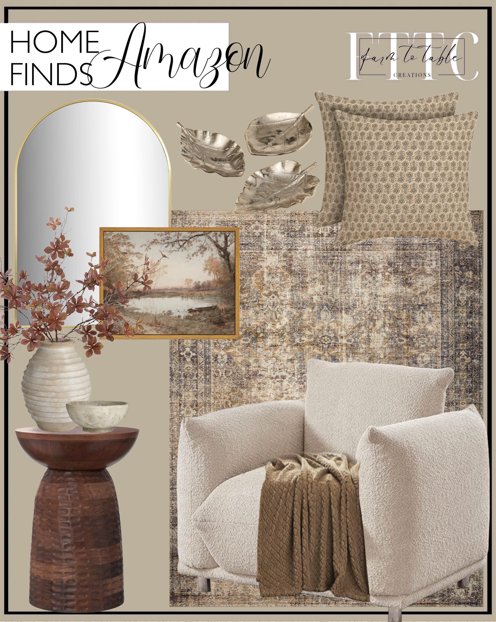 Amazon Home Finds. Follow @farmtotablecreations on Instagram for more inspiration.

Hive 9 3/4" High Antique White Decorative Vase - Studio 55D. Roslynity Framed Canvas Wall Art Vintage Print Paintings Autumn Pond Landscape Nature Country Fall Neutral Retro Aesthetic Artwork for Home Living Room Bathroom Bedroom Wall Decor. Studio 55D Capurnia Matte Antique White Round Decorative Bowl.  Mud Pie White Paper Mache Beads. Bankuan Braided Oval Toilet Paper Basket with Wood Bar. Loloi Amber Lewis x Morgan Sunset/Ink Area Rug. 3 Piece Metal Leaf Tray Set. Artificial Eucalyptus Leaves. HOSTECCO Block Print Throw Pillow Covers 20x20 inch Set of 2 Arched Wall Mirror. 13 inch Wide Round Contemporary Wooden Accent Table in Warm Dark Brown. Oversized Arm Chair. Bedsure Amphora Throw Blanket for Couch. 

Affordable Amazon Finds. Amazon Home Finds. Affordable Home Finds. Amazon Home Decor. Amazon Fall Decor.



#LTKFindsUnder50 #LTKSaleAlert #LTKHome