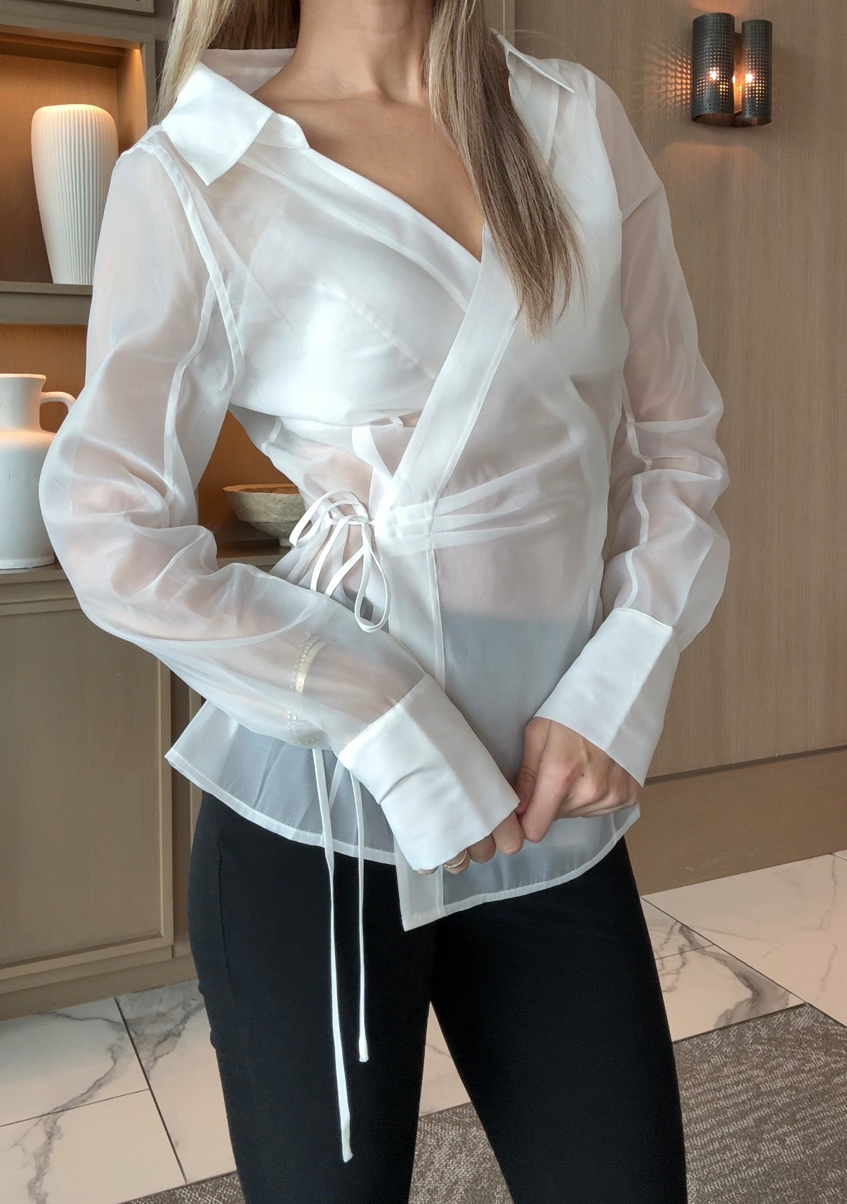 Sheet top for spring / summer, wrap top, sheer top 

#LTKgrwm #LTKOver40 #LTKootd