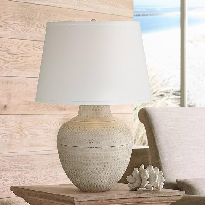 Brighton Rustic Coastal Farmhouse Table Lamp 27 1/4" Tall Natural Beige Hammered Metal White Line... | Amazon (US)