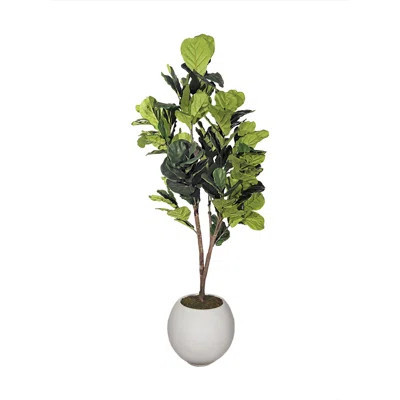 7' Natural Touch Fiddle Leaf Fig Tree in White Porter Planter | Wayfair North America