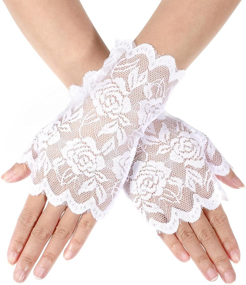 Fingerless Lace Gloves for Women Short Tea Party Gloves for Bridal Prom Wedding Dinner Party Fune... | Amazon (US)