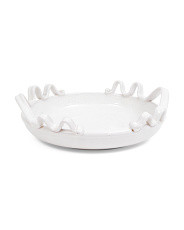 15x6 Handcrafted Crackled Finish Ribbon Handle Ceramic Tray | Marshalls