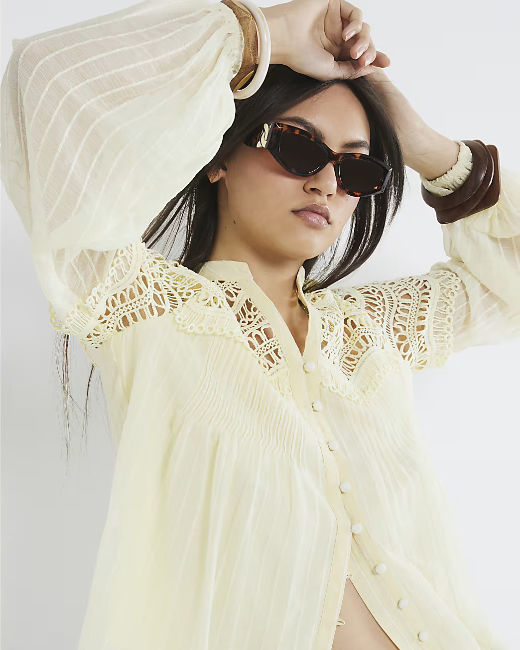Yellow Long Sleeve Frill Yoke Blouse | River Island UK & IE