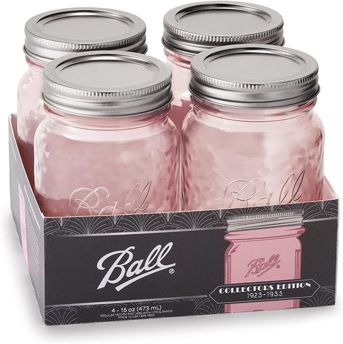 Ball Jar Rose Vintage Regular Mouth Quart Canning Jars, 4-Pack, 32 oz | Amazon (US)