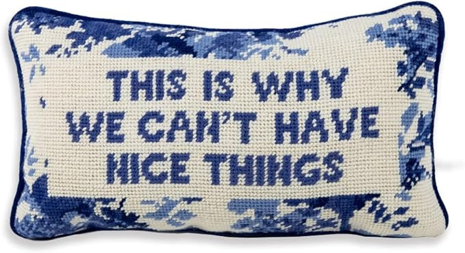 Furbish Handmade Needlepoint Decorative Throw Pillow - Nice Things - 8" x 14" - Small Embroidered... | Amazon (US)