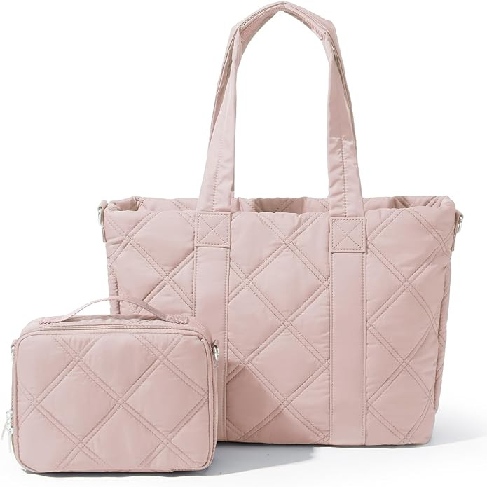 Laptop Tote Bag for Women, Quilted Work Tote Bag 15.6 Inch Laptop Compartment Shoulder Bag, Top H... | Amazon (US)