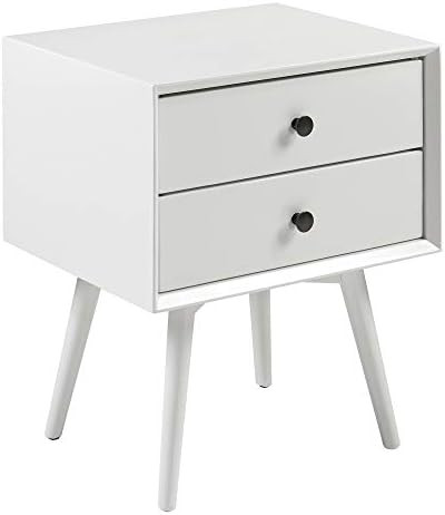 Walker Edison Ella Mid Century Modern 2 Drawer Solid Wood Nightstand, 1 Pack, White | Amazon (US)
