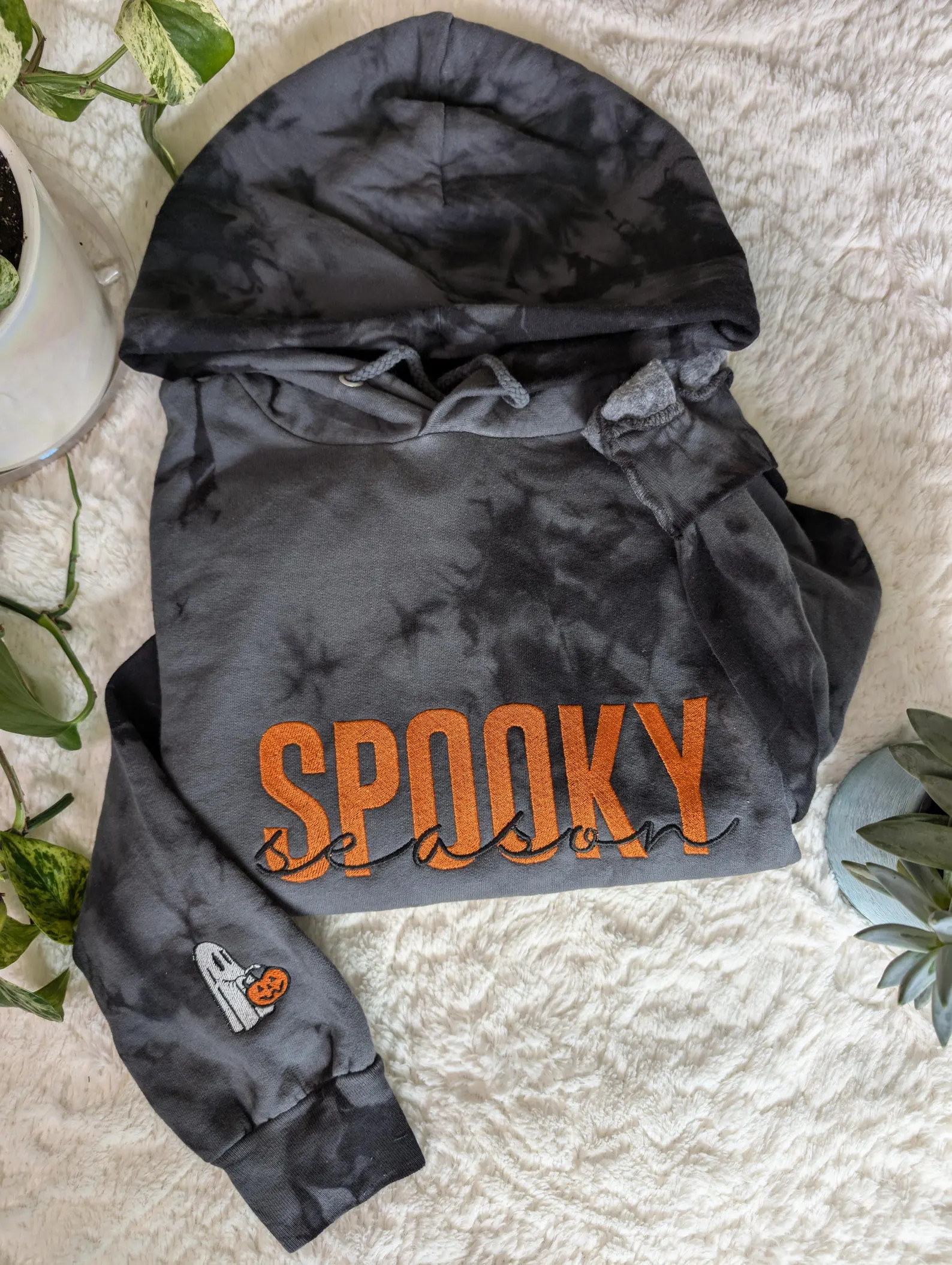 Spooky Season Tie-dye Embroidered Hoodie W/ Embroidered Ghost Sleeve, Halloween Apparel - Etsy | Etsy (US)