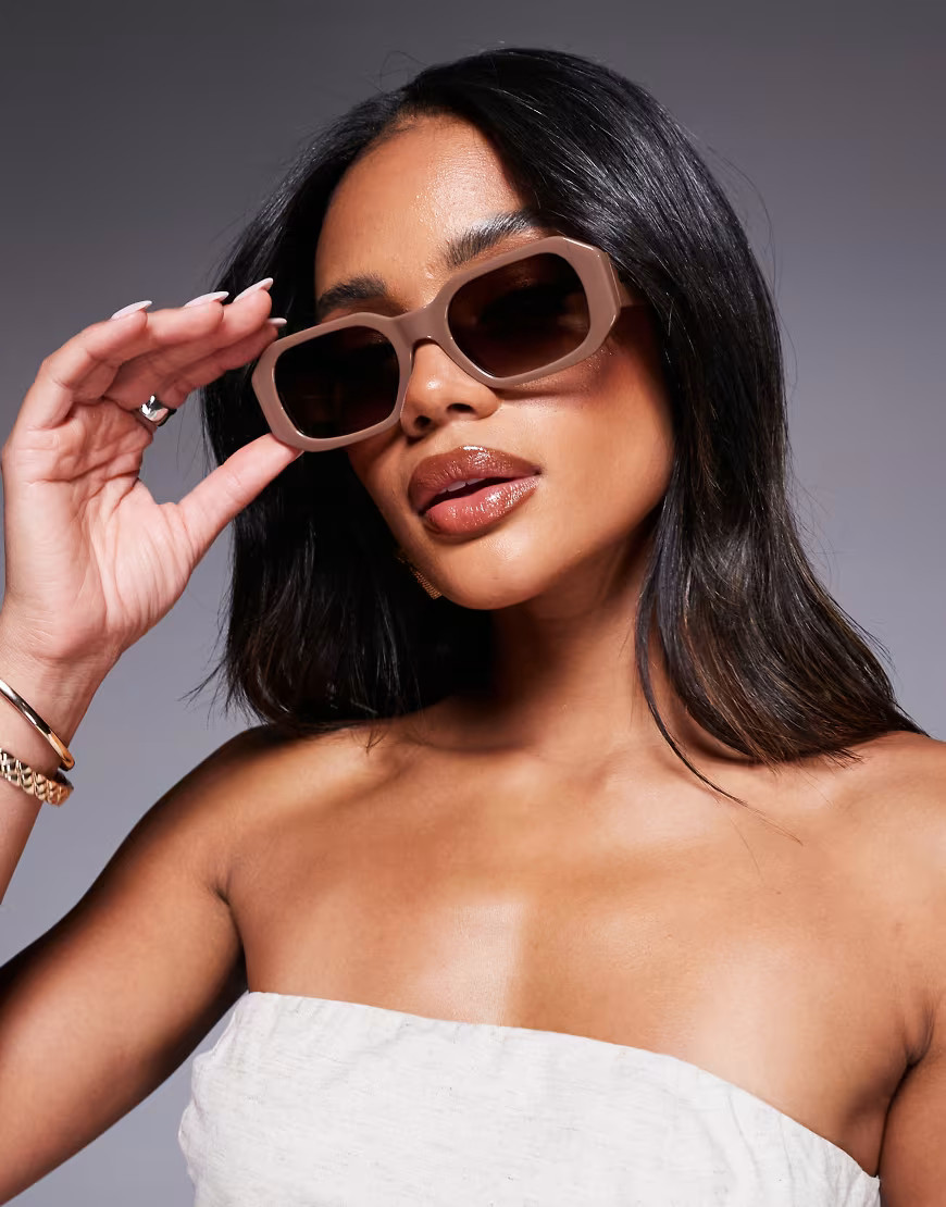 Quay hyped up rectangular sunglasses in mocha brown | ASOS (Global)