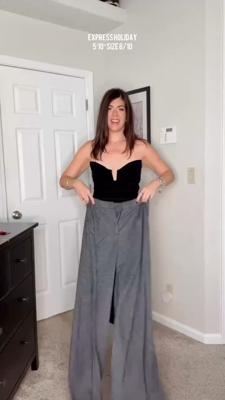 In a medium velvet top 8 long wide leg pants, on sale right now 

Sale, express, holiday outfit, holiday style, holiday party, trending, midsize fall, fall outfit inspo, midsize style, casual outfit, fall colors, sweater weather, midsize fashion, fall fashion, fall chic, easy outfit, mom style, midsize mom, trending fall fashion, black plunge-neck top, gray trousers, velvet blazer, holiday party outfit

#LTKMidsize #LTKSeasonal #LTKHoliday