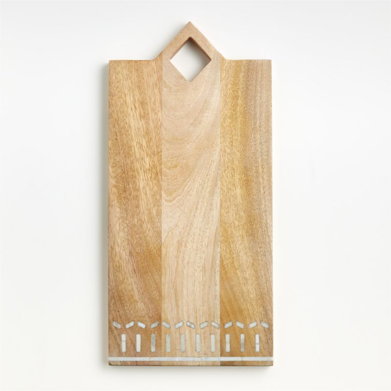 Isadore Rectangle Marble Inlay Wood Serving Board + Reviews | Crate and Barrel | Crate & Barrel