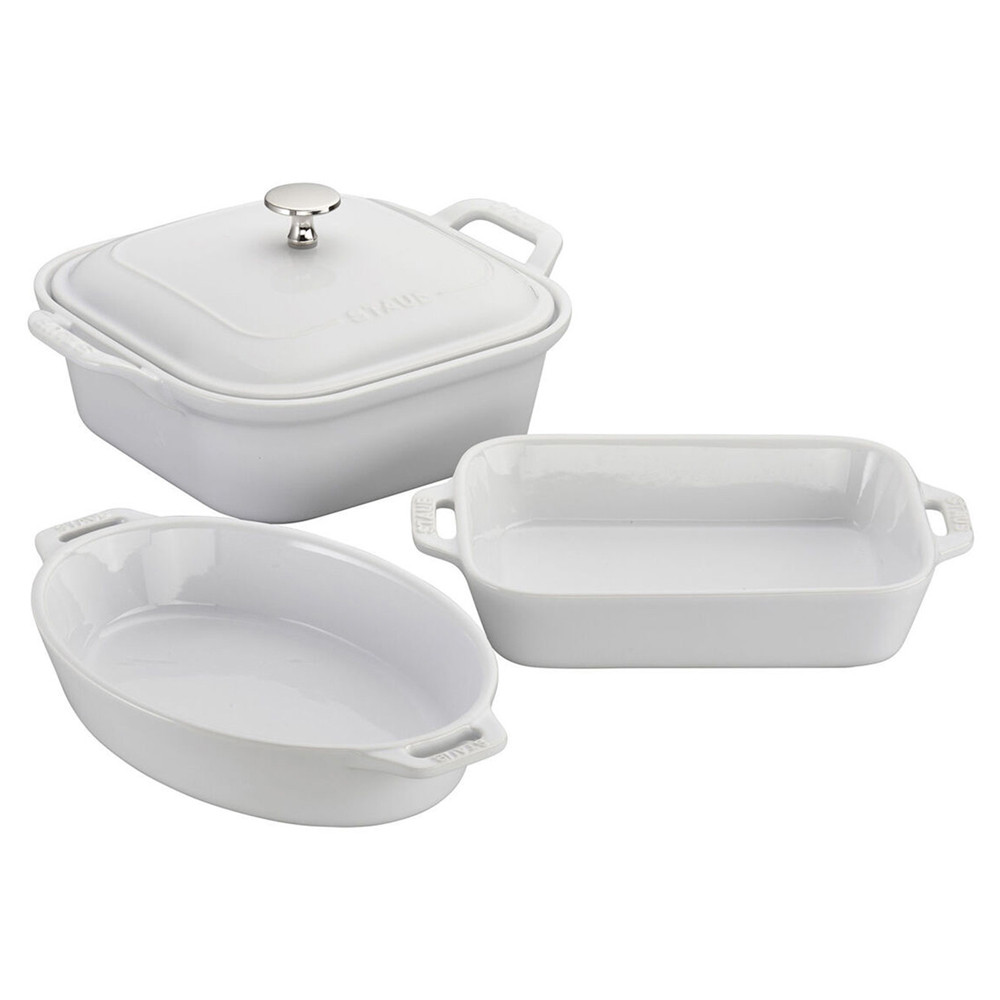 Staub Modern Classic White Ceramic 4 Piece Mixed Baking Dish Set | Kathy Kuo Home
