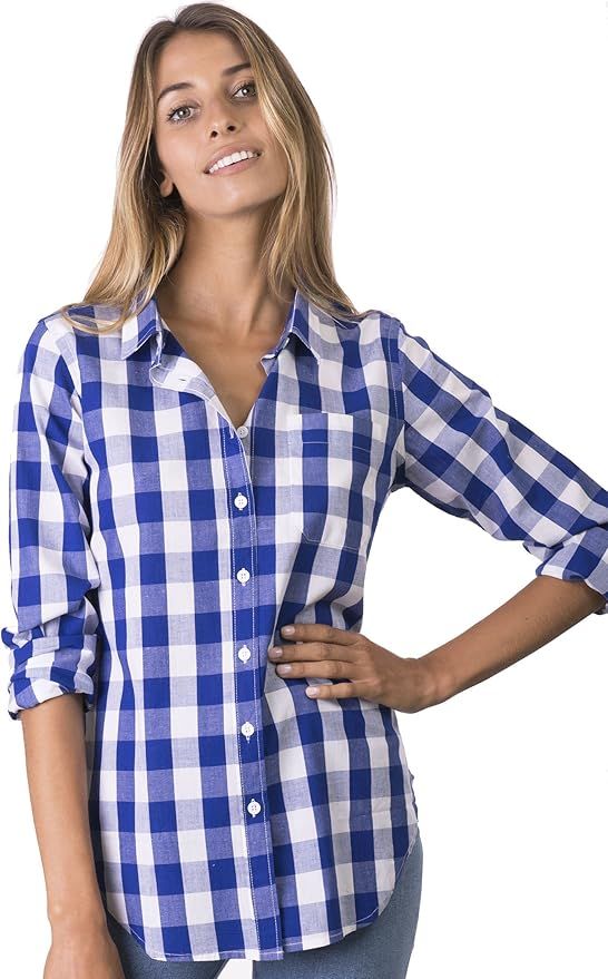 CAMIXA Women's Gingham Shirt Checkered Casual Long Sleeve Button Down Plaid Top | Amazon (US)