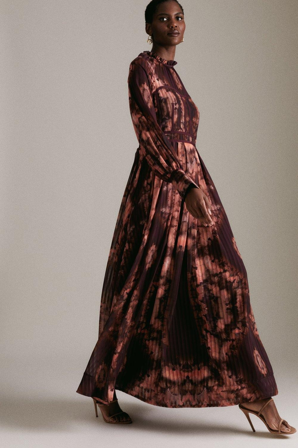 Tie Dye Woven Tape Detail Drama Maxi Dress | Karen Millen US