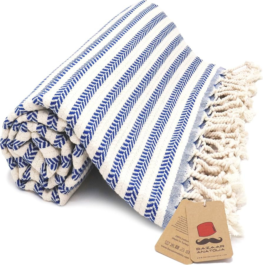 Bazaar Anatolia Turkish Beach Towel – 100% Cotton, Quick Dry, Sand Free Striped Towel for Bathr... | Amazon (US)