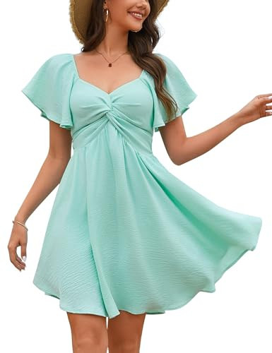 Florboom Women's Sweetheart Neckline Sexy Mini Dress Knot Front Short Vacation Chiffon Summer Dresses 2026 (Mint Green, M) | Amazon (US)