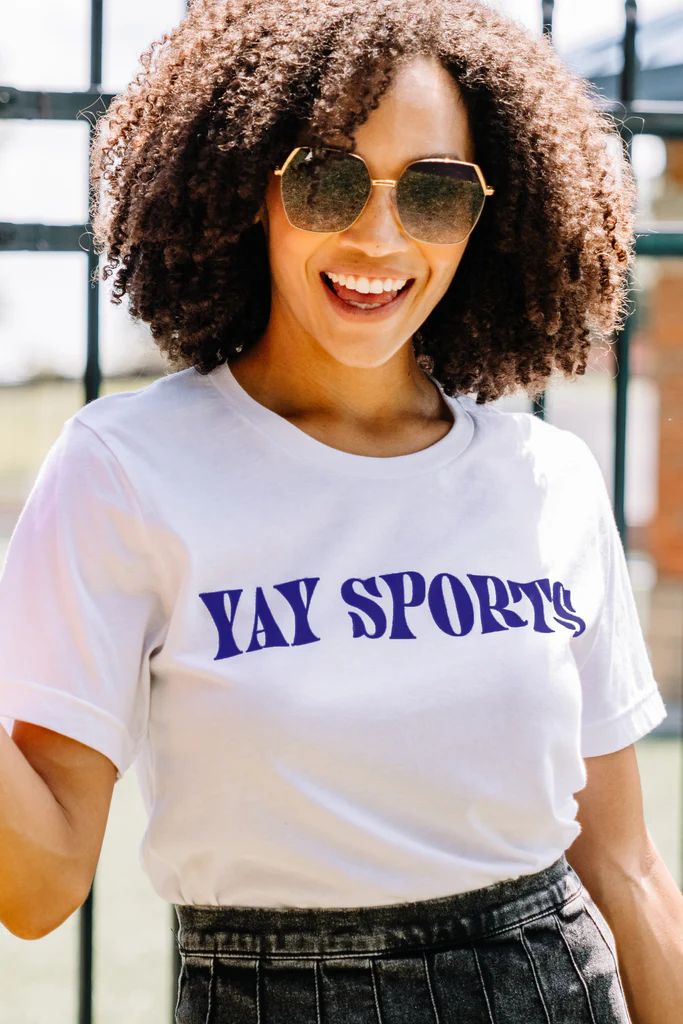 Yay Sports White/Navy Graphic Tee | The Mint Julep Boutique