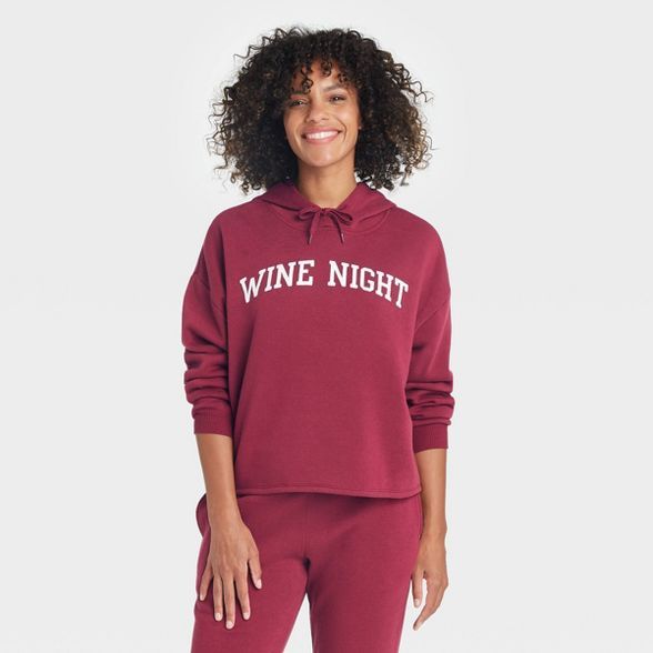 Women's Wine Night Hooded Graphic Sweatshirt - Wine | Target