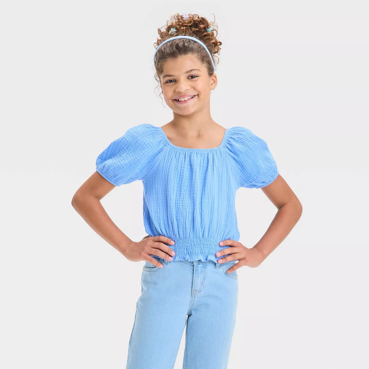 Grayson Threads Kids Big Girl Smocked Gauze Top - Blue | Target