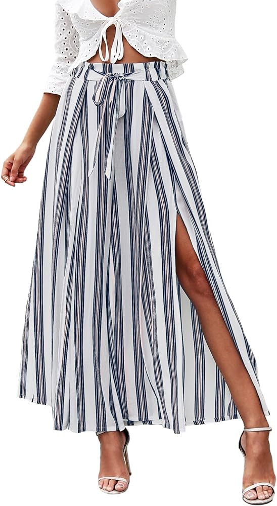 Simplee Women's Casual Split Wide Leg Pants High Waist Palazzo Flowy Beach Pants Summer Boho Loun... | Amazon (US)