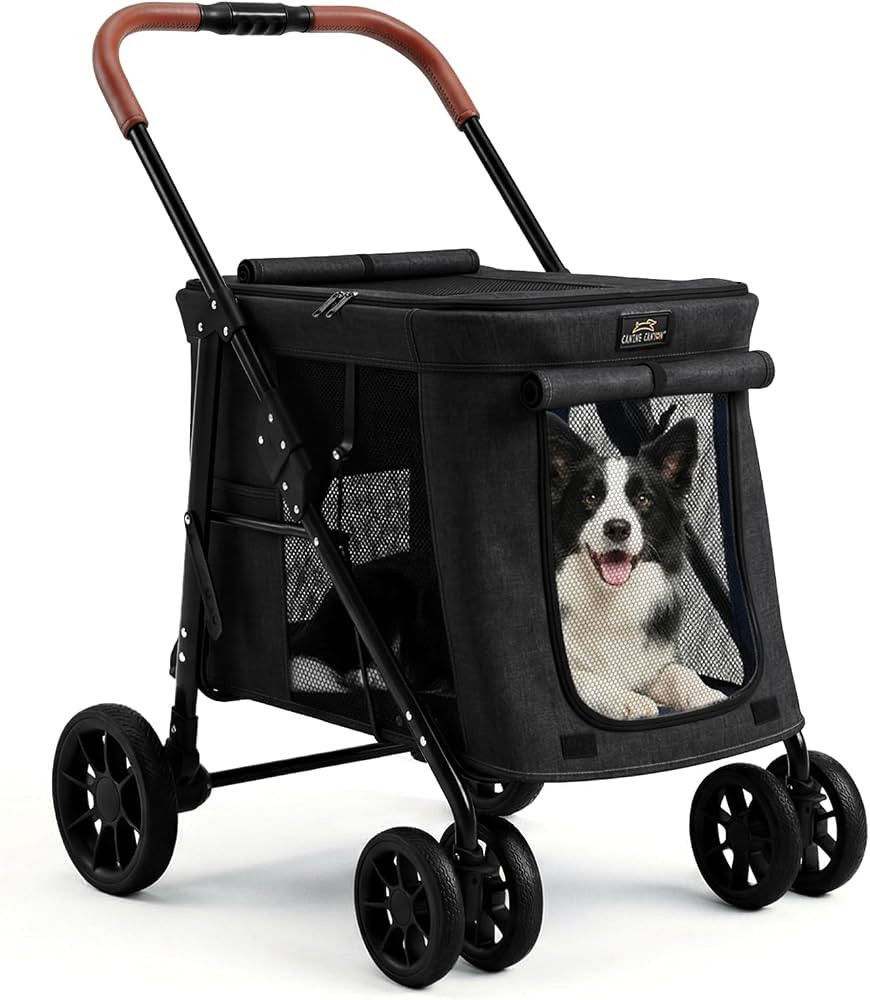 CANINE CANYON Scout Pet Stroller, Heavy Duty Dog Stroller for Large & Medium Dogs, Foldable Pet Stroller for 2 Small Dogs with All-Terrain Wheels, Storage Pocket & Cup Holder, 55 lbs Capacity, Black | Amazon (US)