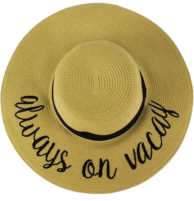 Fun Verbiage Elegant Wide Brim 4" Summer Derby Beach Pool Floppy Dress Sun Hat | Amazon (US)