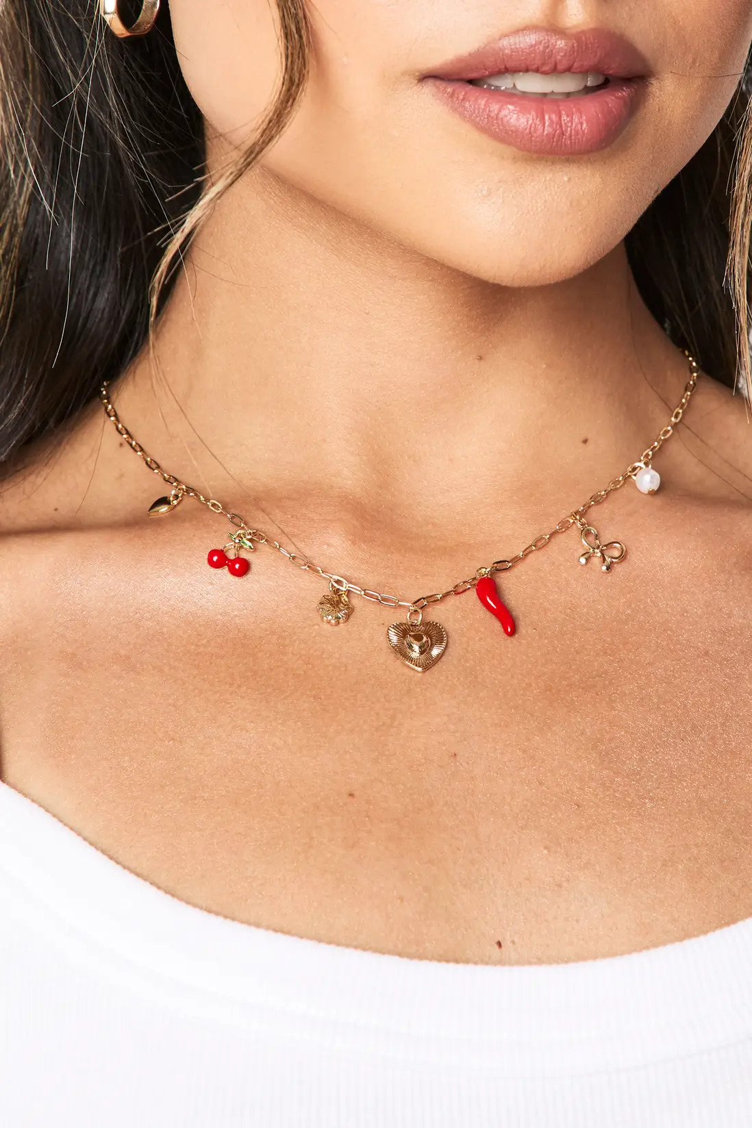 Gold boohoo Summer Charm Necklace | PrettyLittleThing USA | PrettyLittleThing US