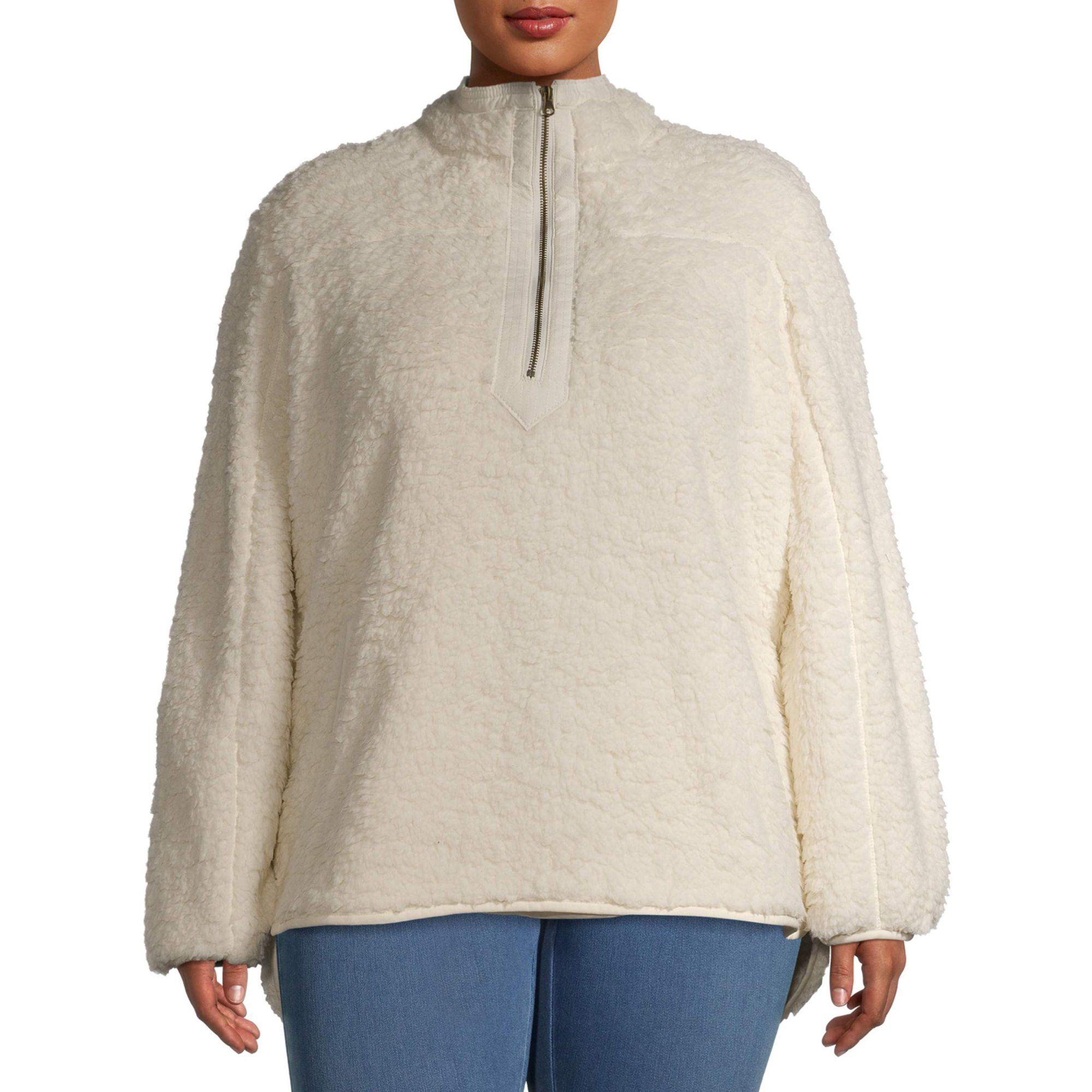 Time and Tru Women's Plus Size Quarter Zip Faux Sherpa Pullover | Walmart (US)