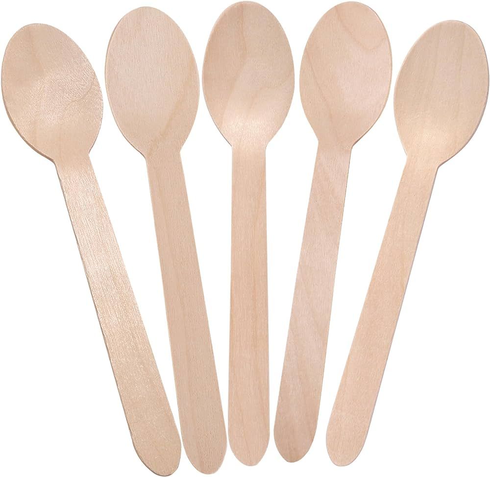 LotFancy Disposable Wooden Spoons, 100Pcs 6.25 inch Wood Cutlery Spoons, Biodegradable Compostabl... | Amazon (US)