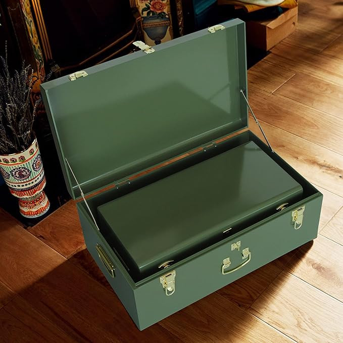 Vixdonos Metal Trunk Decorative Storage Box Set of 2 College Dorm Chest with Handle (Light Blue) | Amazon (US)