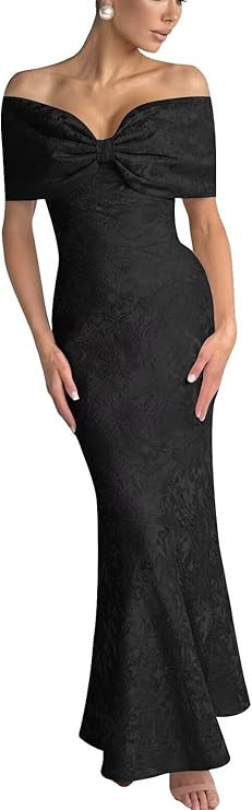 raomiao Women's Jacquard Satin Mermaid Maxi Dress Off Shoulder Bodycon Corset Formal Evening Part... | Amazon (US)