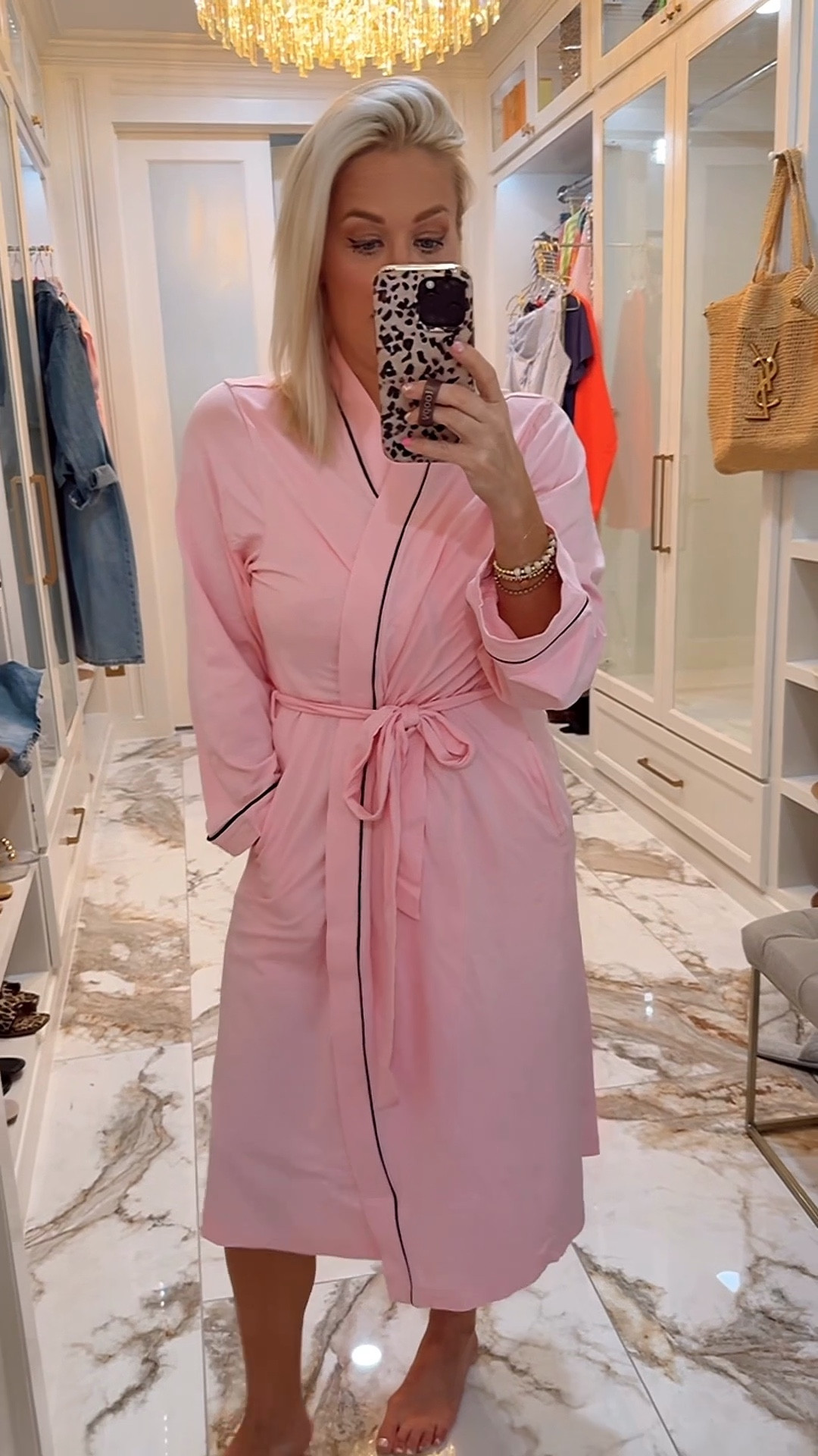 Size small in robe 
Medium in jammies 